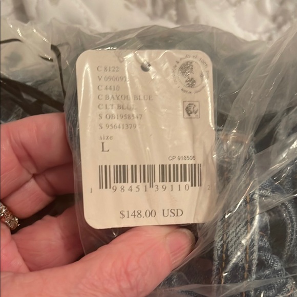 NWT FREE PEOPLE Bayou Blue Curvy Outlaw Wide Leg Distressed Jean SZ: L - Picture 4 of 4